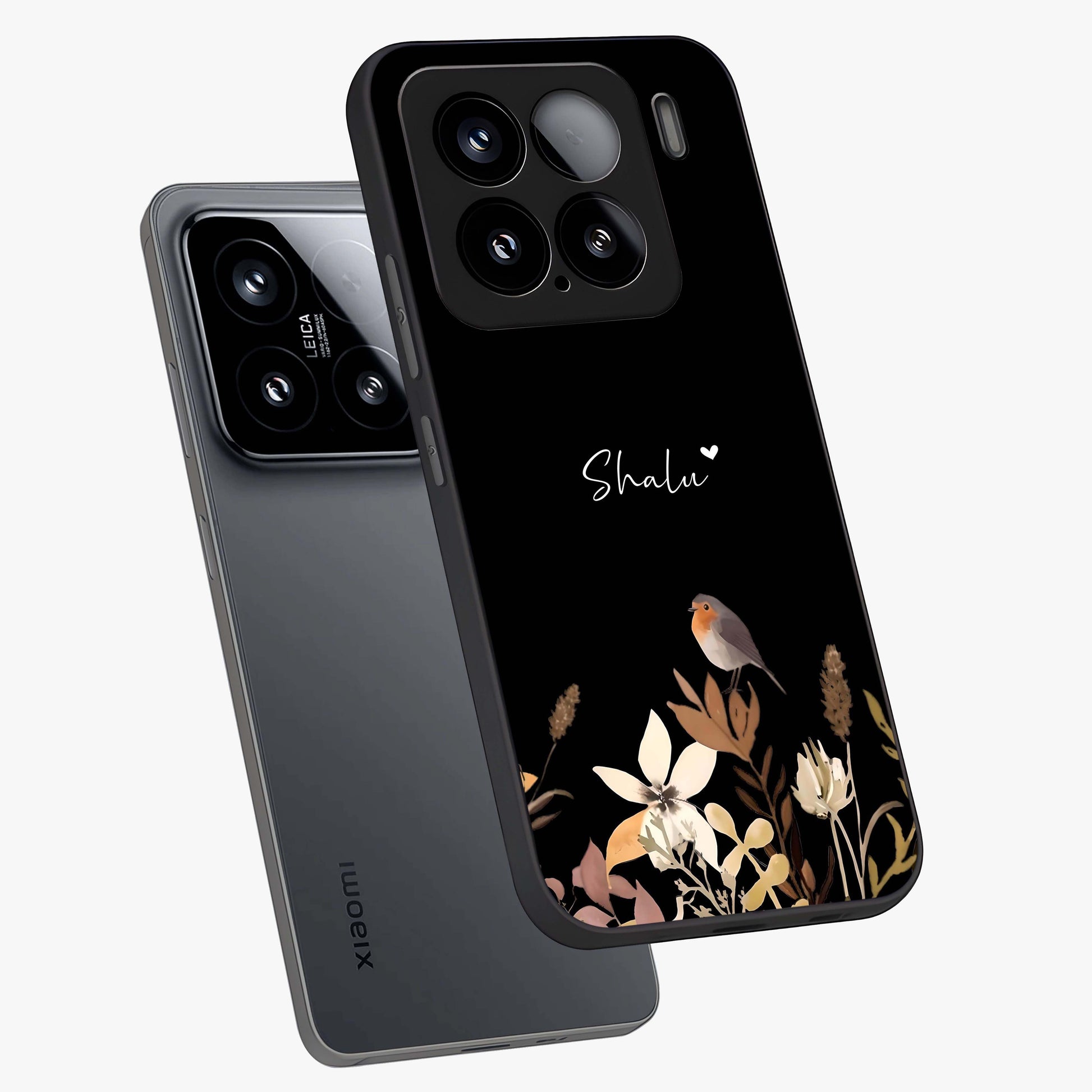 Quiet Garden Tune Custom Name Glass Case displayed in angled mockup highlighting delicate floral garden design with custom name feature.