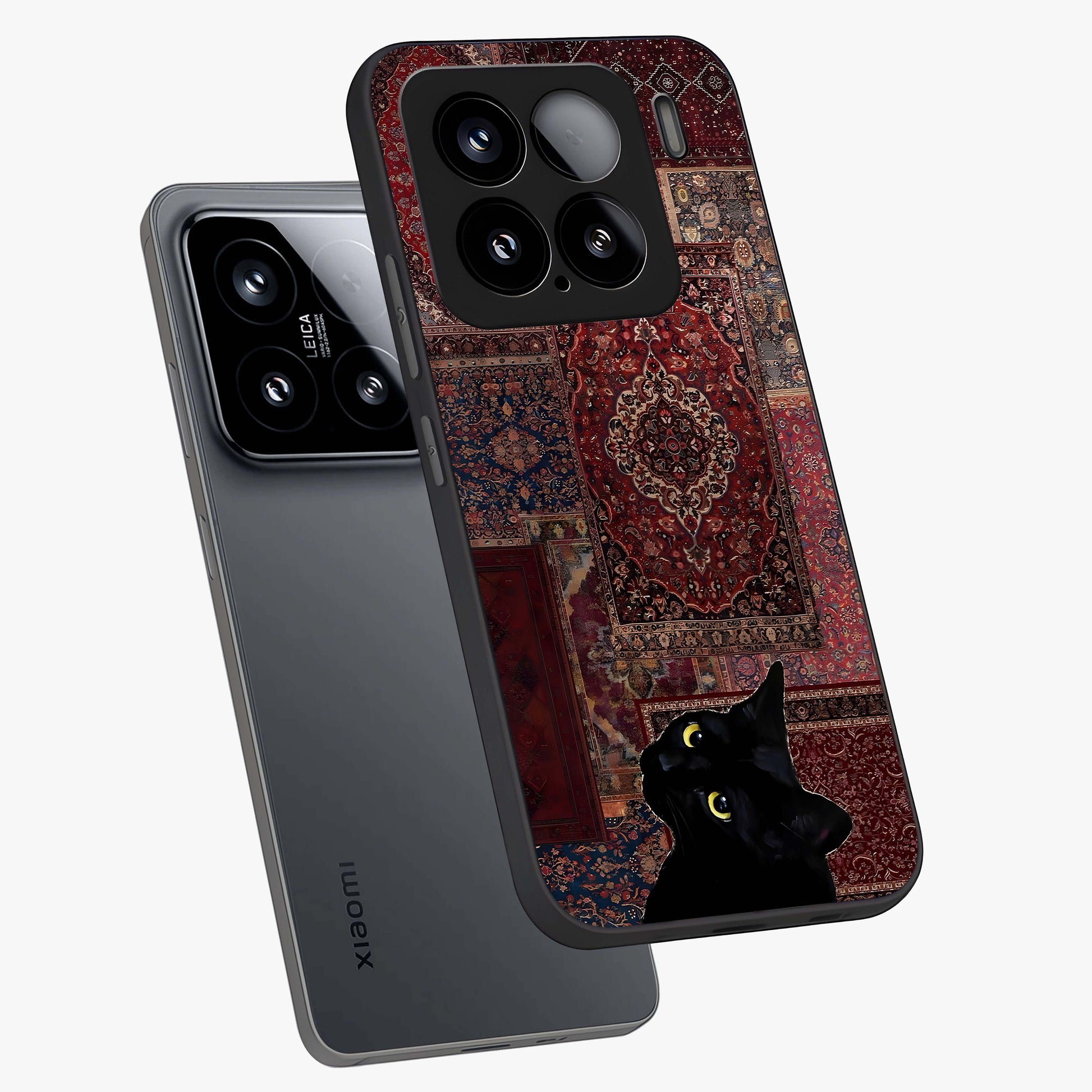 Regal Magic Cat Apple Glass Case displayed in angled mockup highlighting whimsical feline design with fantasy aesthetic.