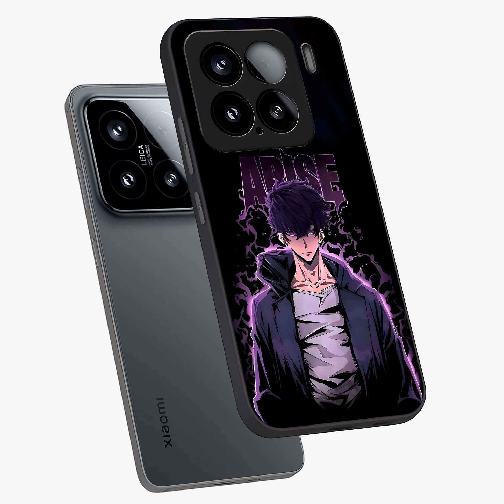 Shadow Monarch Awakening Glass Case displayed in angled mockup highlighting dramatic shadow warrior design with fantasy aesthetic.