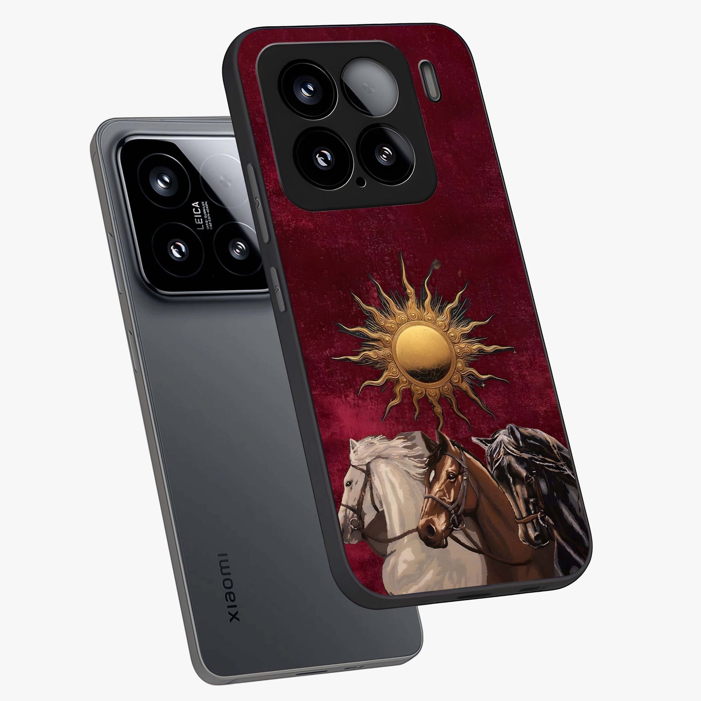 Solar Riders Glass Case displayed in angled mockup highlighting powerful rider illustration with radiant solar aesthetic.
