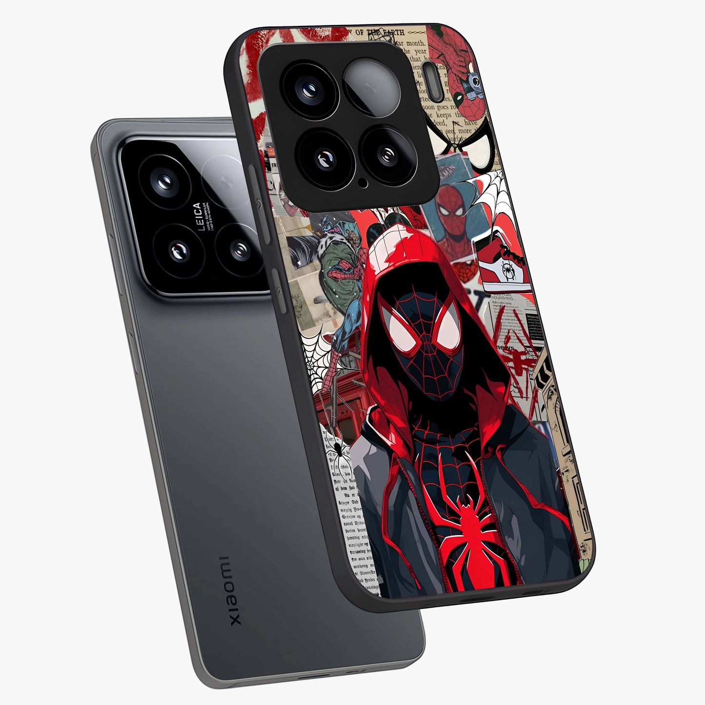Spider Collage Street Glass Case displayed in angled mockup highlighting dynamic street style collage design with comic aesthetic.