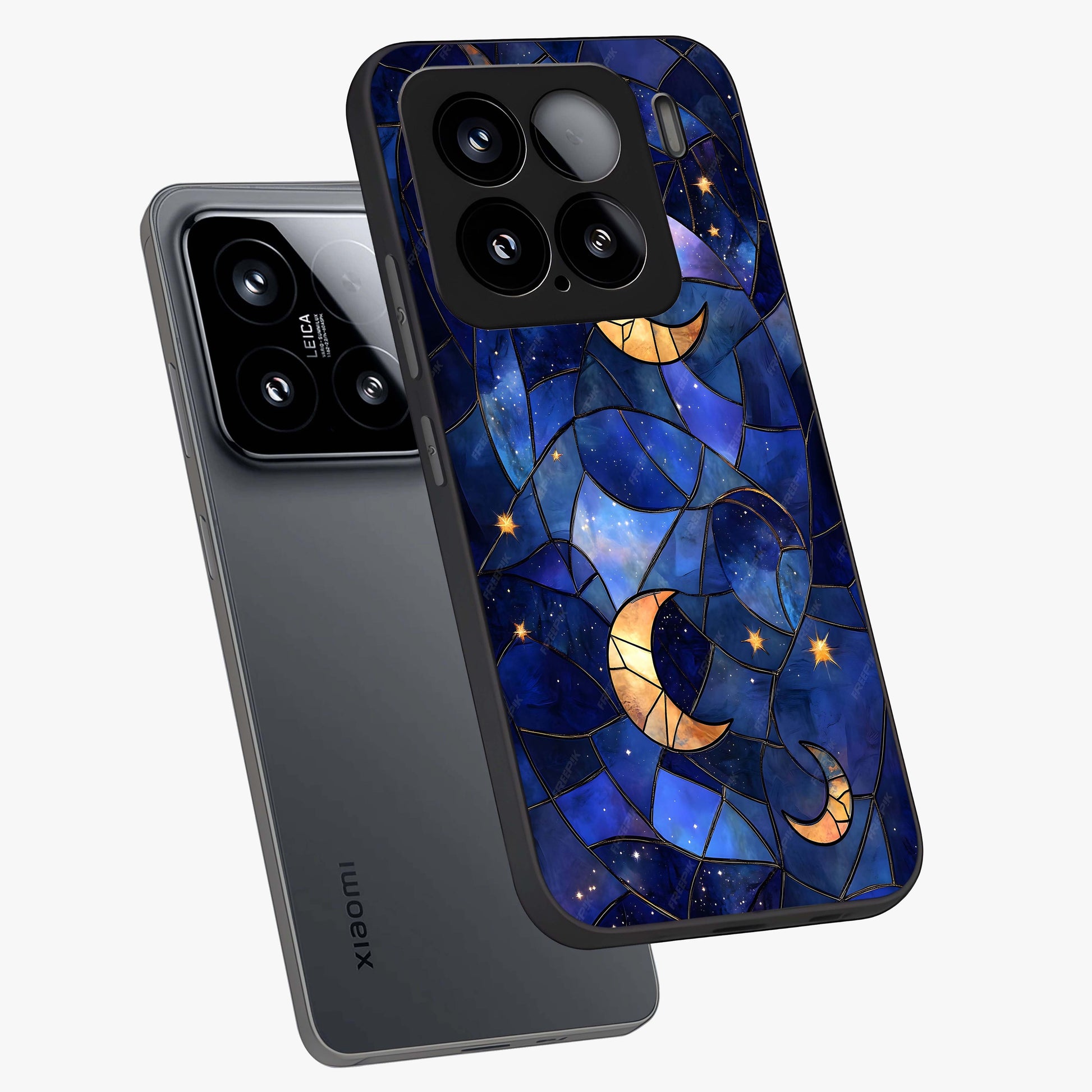 Starlit Sky Tapestry Glass Case displayed in angled mockup highlighting celestial night pattern with artistic aesthetic style.