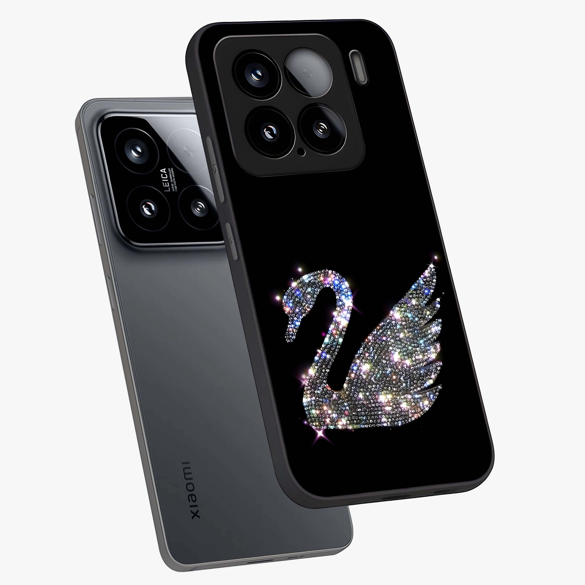 Starlit Swan Grace Glass Case displayed in angled mockup highlighting elegant swan illustration with dreamy celestial aesthetic.
