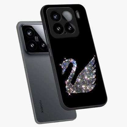 Starlit Swan Grace Glass Case displayed in angled mockup highlighting elegant swan illustration with dreamy celestial aesthetic.