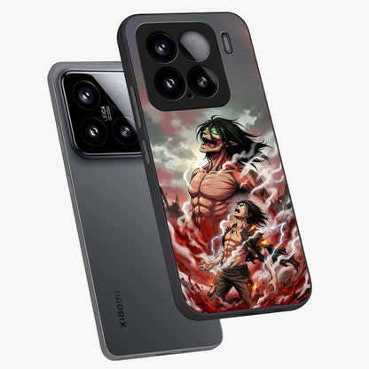 Titan Awakening Fury Glass Case displayed in angled mockup highlighting dramatic giant warrior design with bold anime aesthetic.