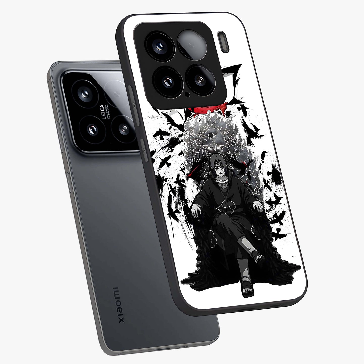 Uchiha Shadow Throne Glass Case displayed in angled mockup highlighting glowing aquatic design with celestial aesthetic.