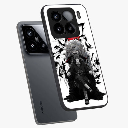 Uchiha Shadow Throne Glass Case displayed in angled mockup highlighting glowing aquatic design with celestial aesthetic.