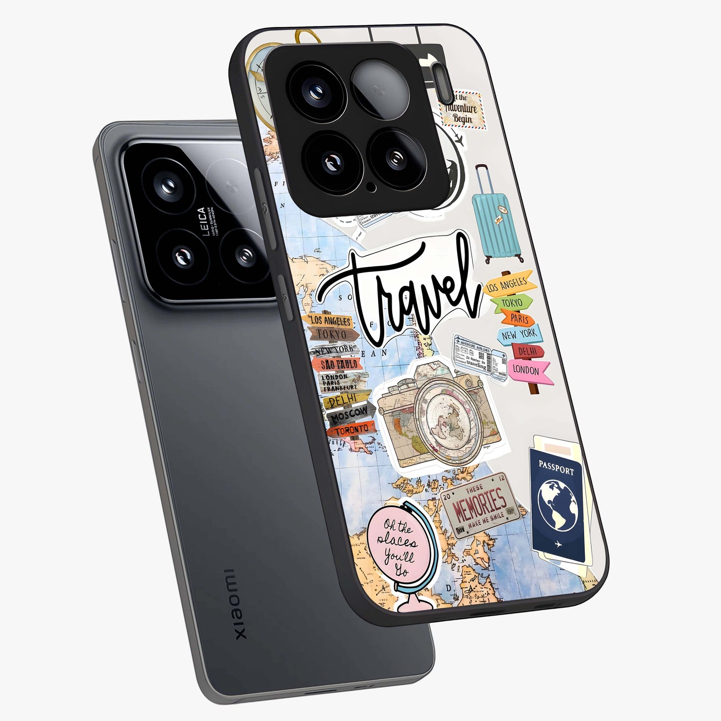 Wanderlust Journal Glass Case displayed in angled mockup highlighting adventure themed design with aesthetic travel vibe.