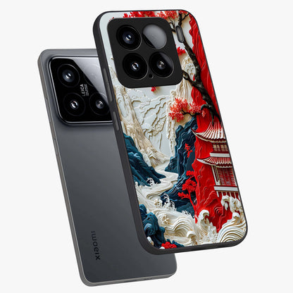 Whispers Of Sakura Waves Glass Case displayed in angled mockup highlighting flowing sakura design with soft floral aesthetic.
