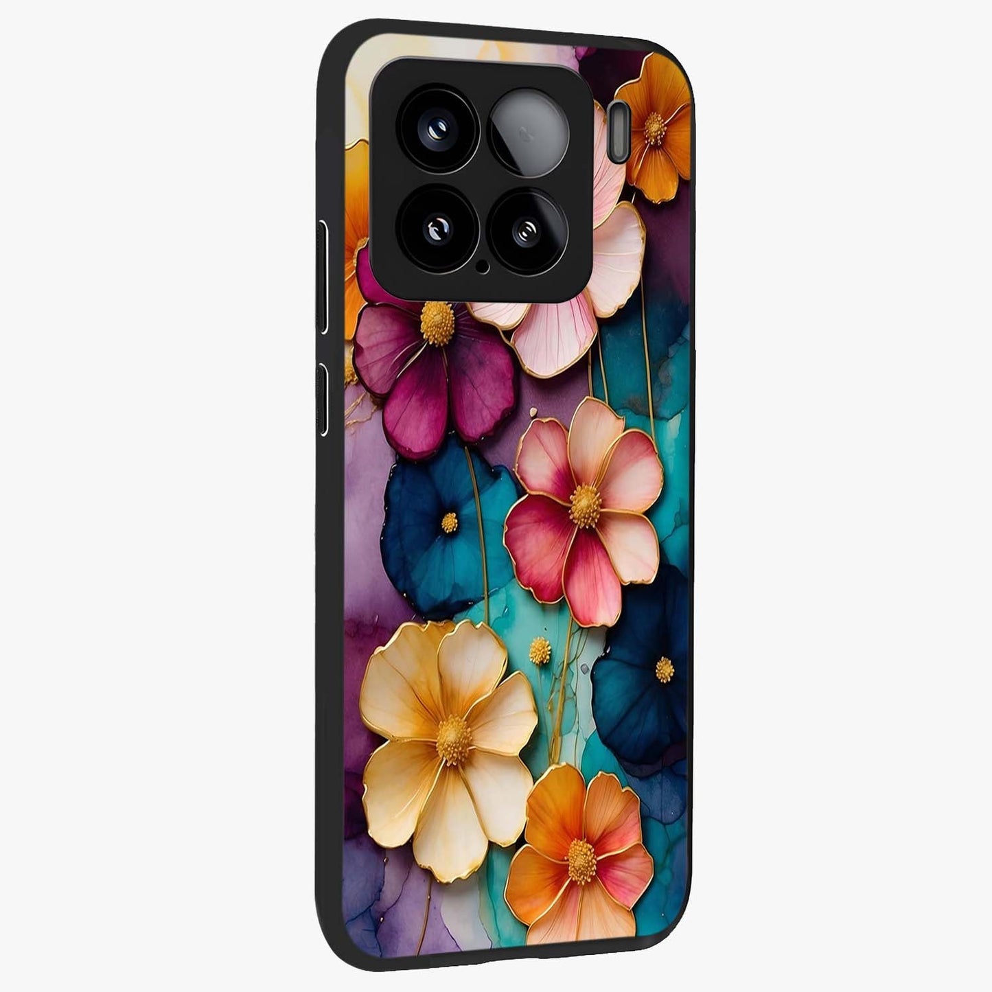 Artlyn Grace Flower Pattern Glass Case upright view showcasing graceful floral artwork with aesthetic botanical style.