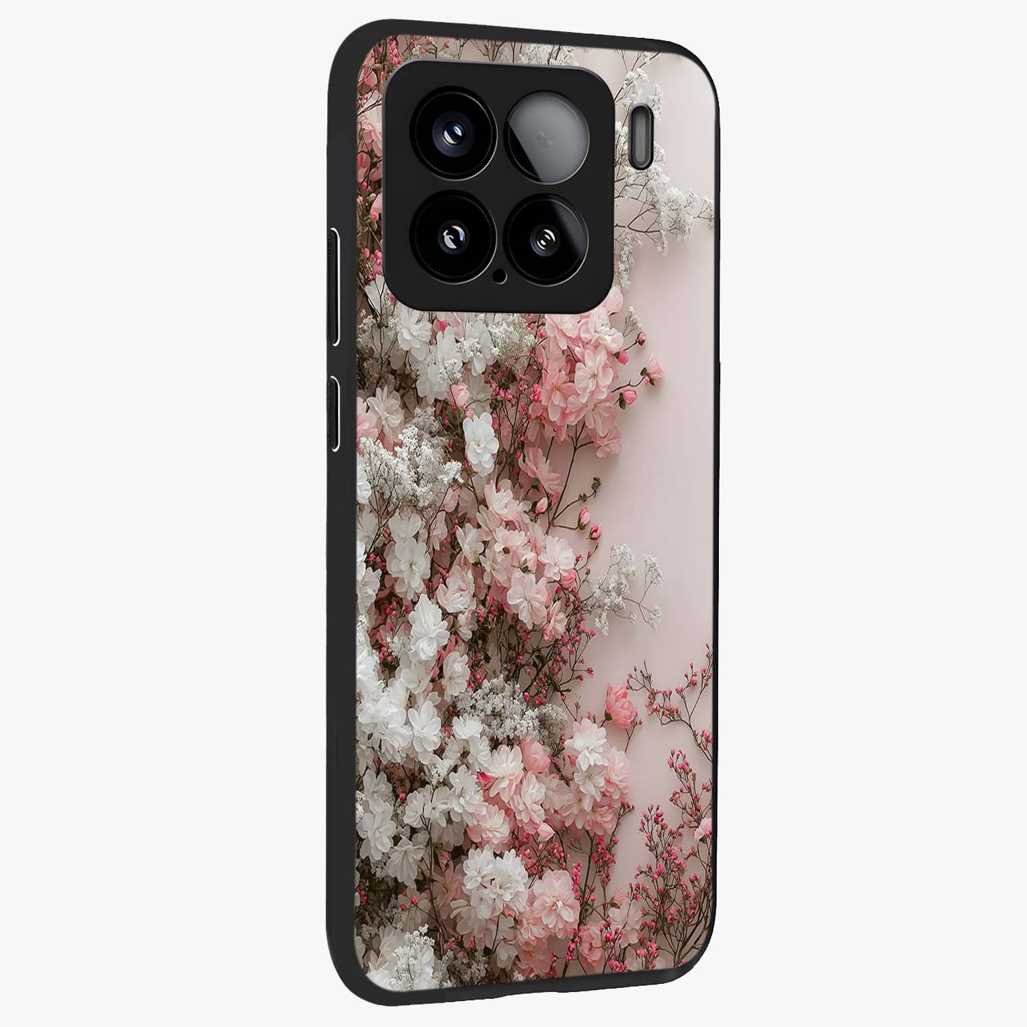 Blush Blossom Cloud Glass Case upright view showcasing calm floral cloud artwork with gentle dreamy theme.