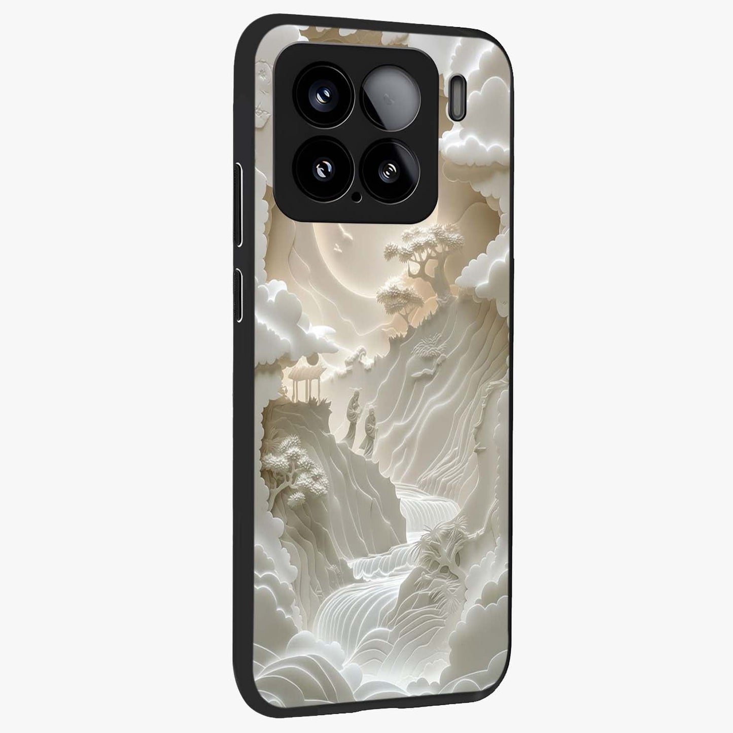 Celestial Origami Glass Case upright view showcasing creative origami artwork with modern celestial style.