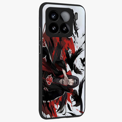 Crimson Crow Illusion Glass Case upright view showcasing striking crow illusion artwork with intense crimson theme.