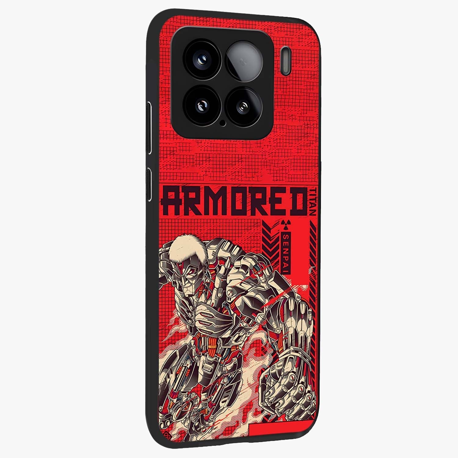 Crimson Mecha Titan Glass Case upright view showcasing dynamic robotic titan design with sci-fi inspired theme.
