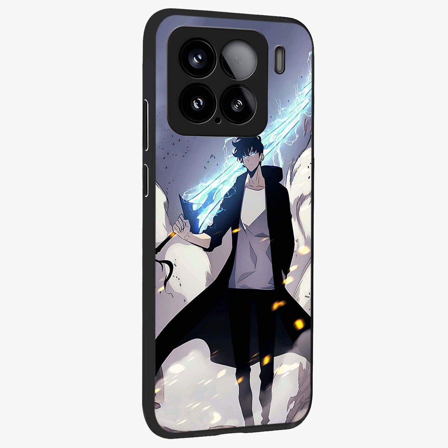 Dark Lightning Anime Warrior Glass Case upright view showcasing dramatic warrior artwork with dark lightning aesthetic.