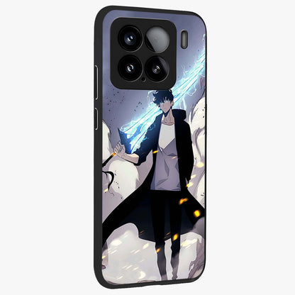 Dark Lightning Anime Warrior Glass Case upright view showcasing dramatic warrior artwork with dark lightning aesthetic.