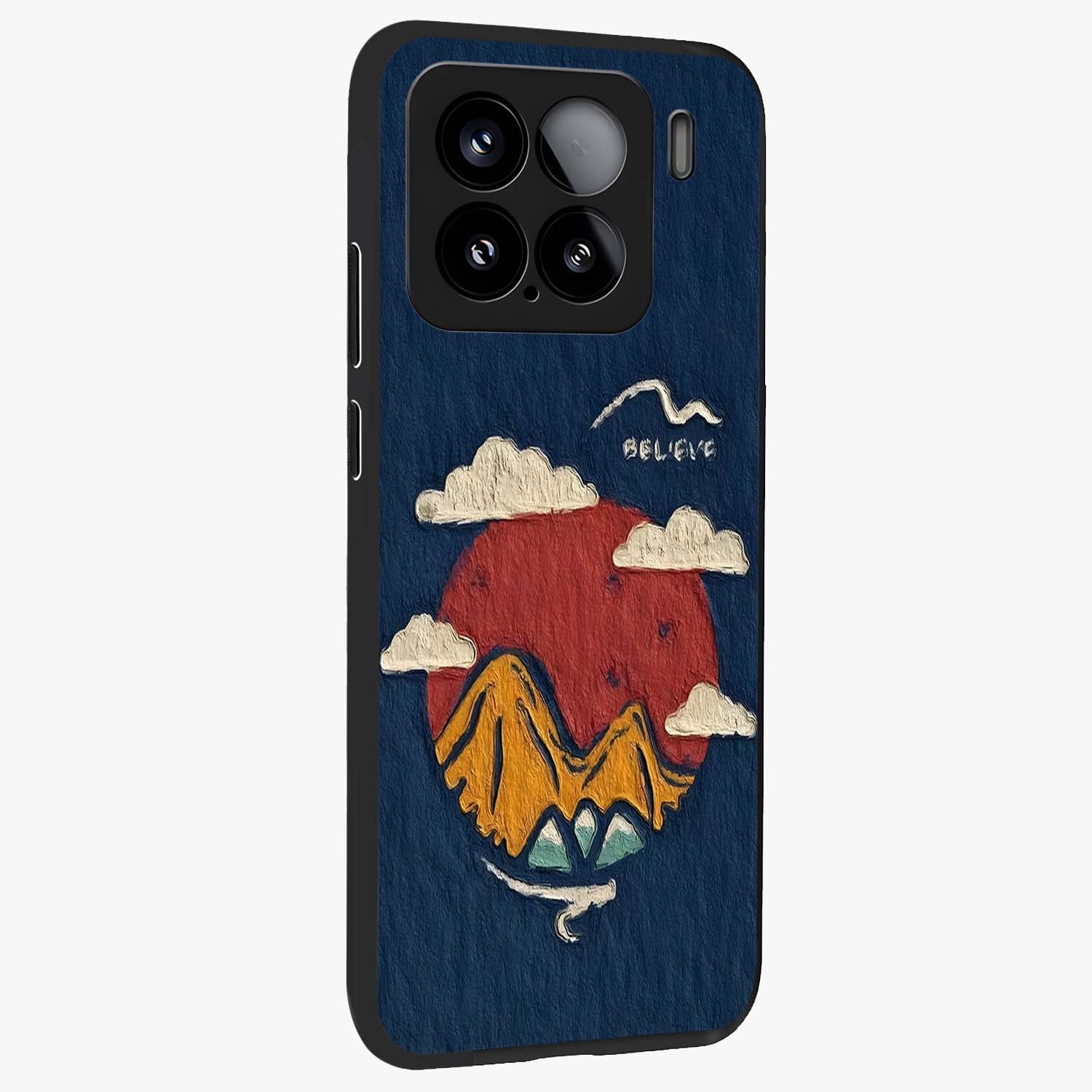 Dream Beyond Mountains Glass Case upright view showcasing beautiful mountain scenery with inspirational nature theme.