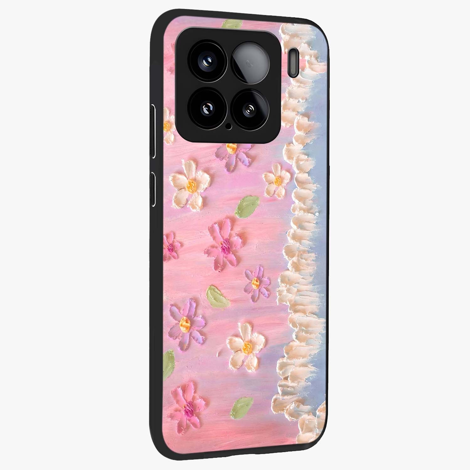 Dreamy Painted Garden Glass Case upright view showcasing vibrant floral garden artwork with artistic nature theme.