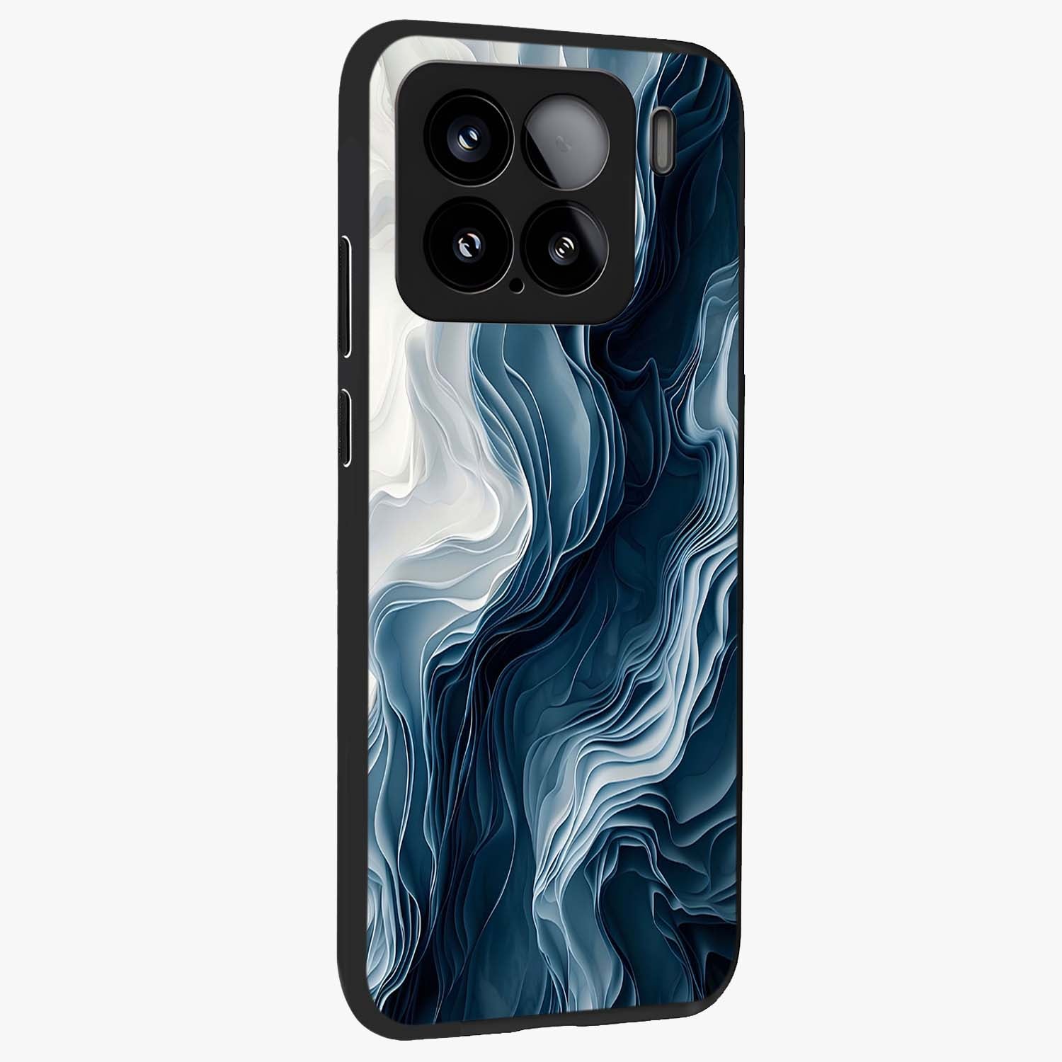 Ethereal Paper Marble Glass Case upright view showcasing smooth marble artwork with refined minimalist theme.