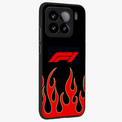 Fire F11 Glass Case upright view showcasing dynamic flame artwork with intense visual theme.