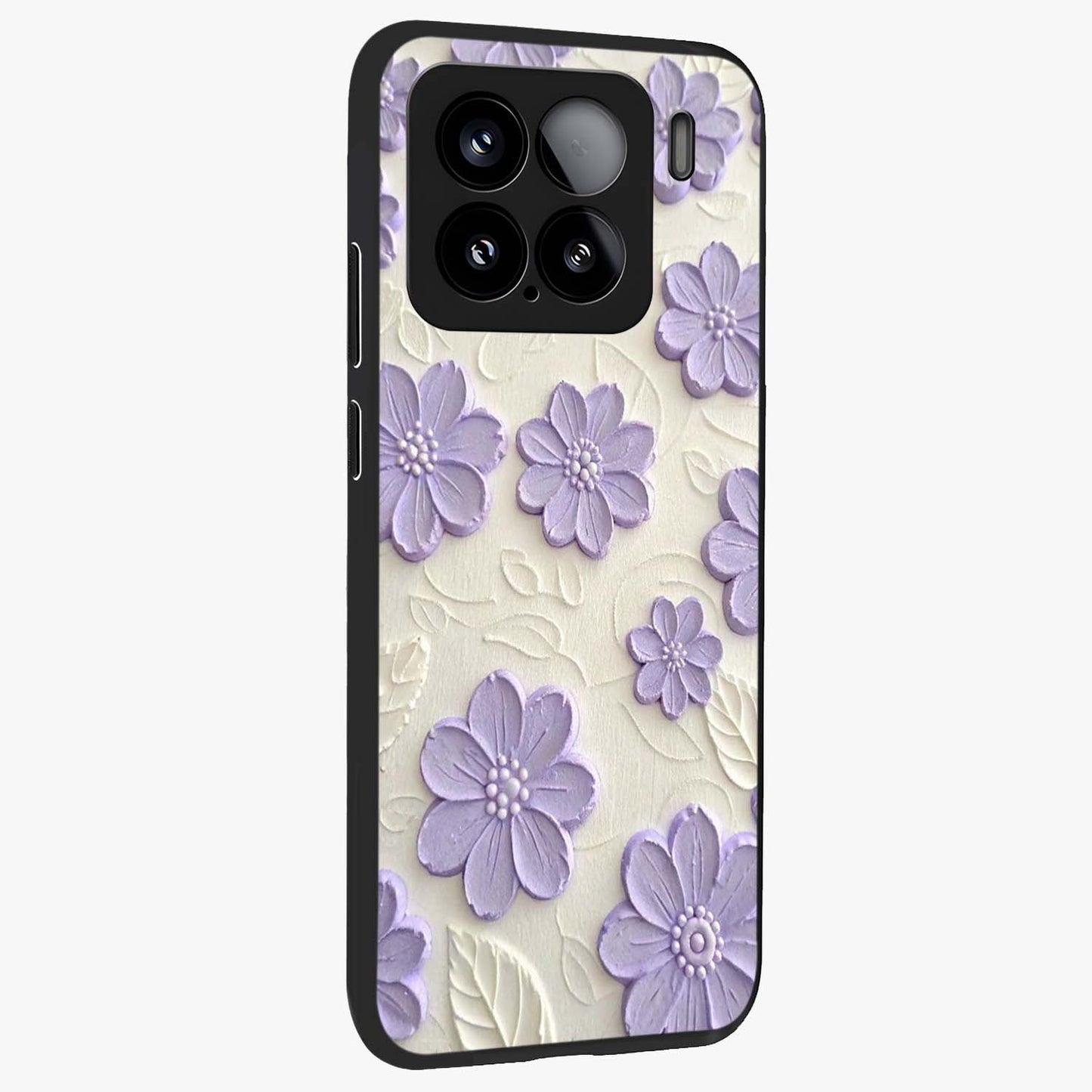 Floral Wall Art With Purple Flowers Glass Case upright view showcasing elegant purple flower artwork with decorative floral theme.