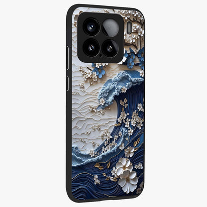 Floral Wave Origami Glass Case upright view showcasing creative floral origami artwork with artistic decorative theme.