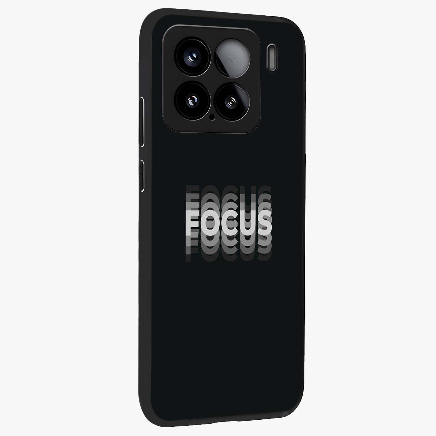 Focus Mode On Glass Case upright view showcasing strong typography statement with sleek motivational theme.