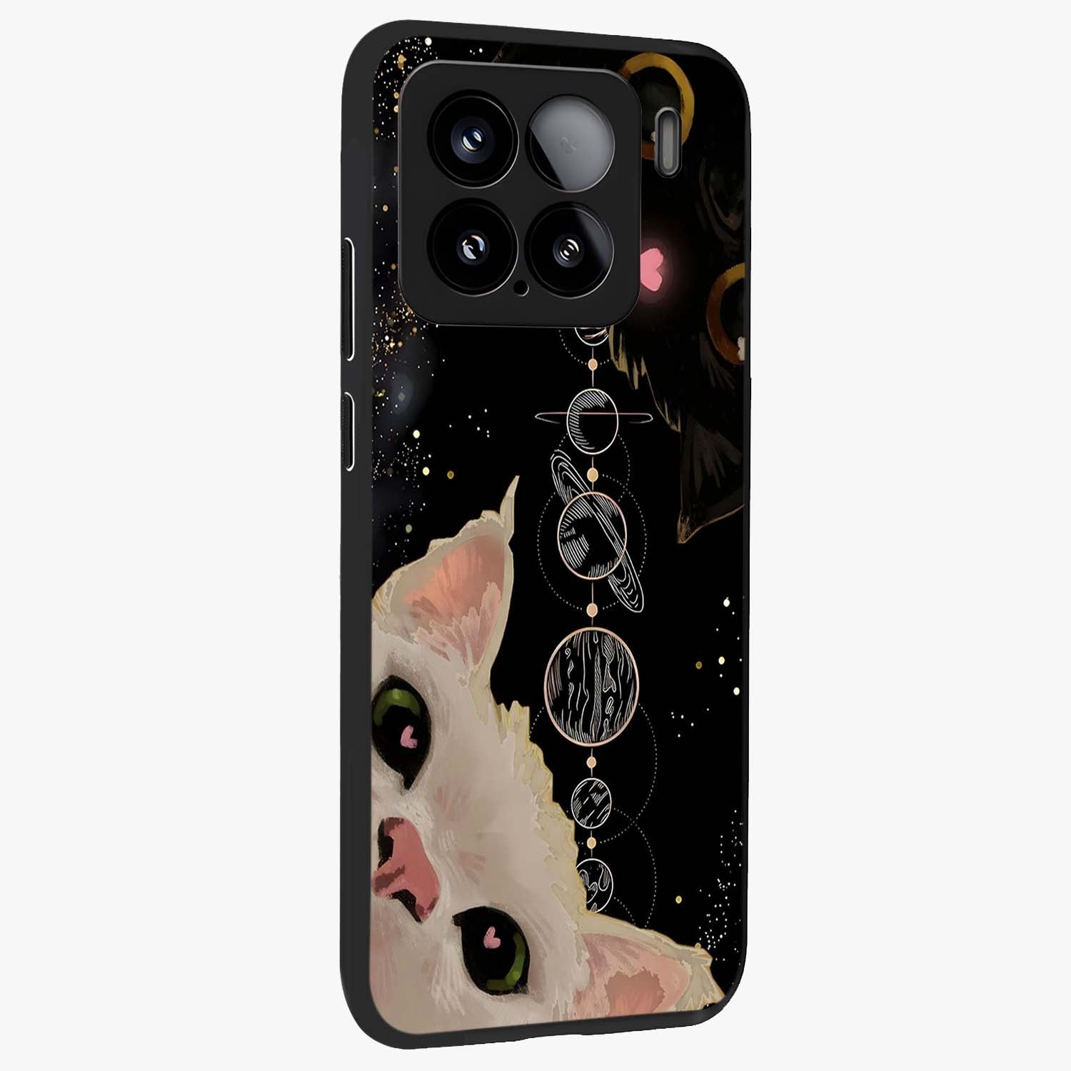 Galactic Cat Glass Case upright view showcasing mystical cat artwork with dreamy cosmic theme.