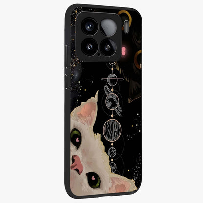 Galactic Cat Glass Case upright view showcasing mystical cat artwork with dreamy cosmic theme.