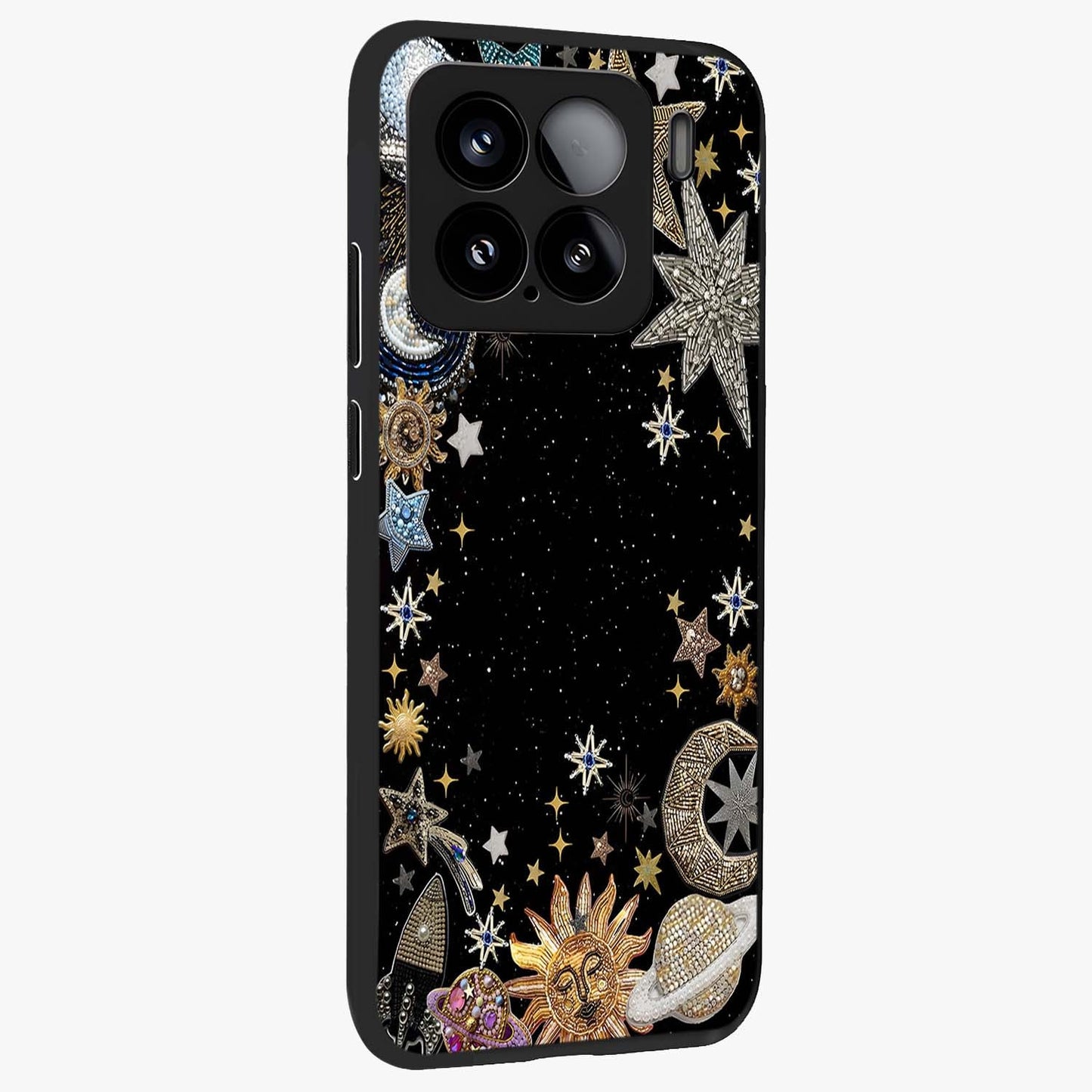 Galactic Jewel Stars Glass Case upright view showcasing glittering star jewel artwork with vibrant galaxy theme.