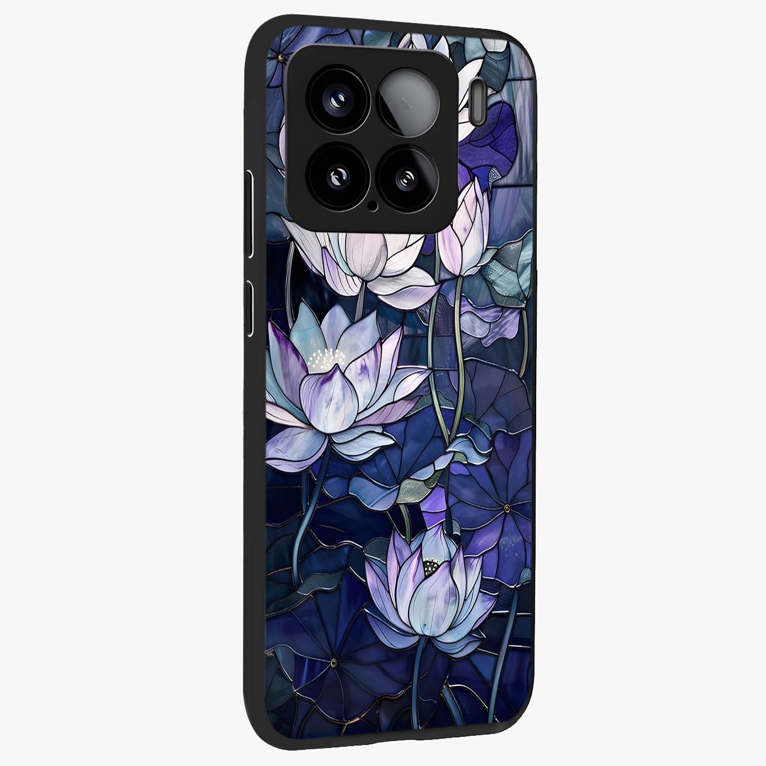 Gloss Petal Rush Glass Case upright view showcasing dynamic floral petal artwork with modern botanical theme.