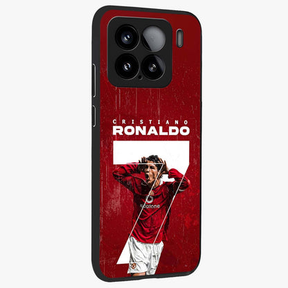 Goal Celebration Legacy Glass Case upright view showcasing dynamic football inspired artwork with victory celebration aesthetic.