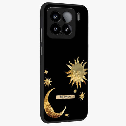 Gold Sun Blush Glass Case upright view showcasing glowing sun artwork with elegant celestial theme.