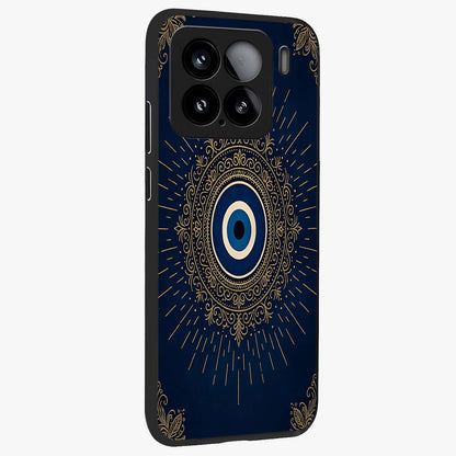 Golden Celestial Charm Glass Case upright view showcasing radiant celestial artwork with elegant golden theme.