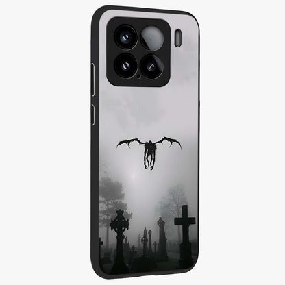 Graveyard Shadow Descent Glass Case upright view showcasing haunting graveyard artwork with dramatic dark theme.