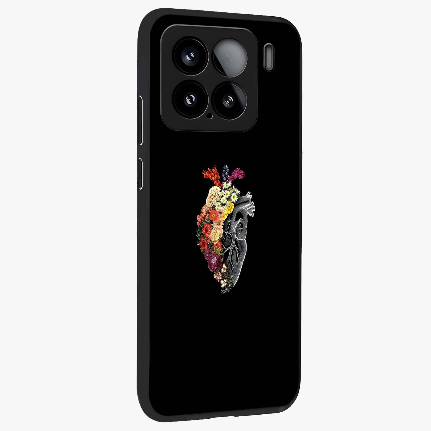 Heart With Flowers Glass Case upright view showcasing decorative heart and floral artwork with sweet romantic theme.
