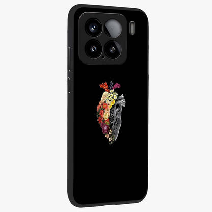 Heart With Flowers Glass Case upright view showcasing decorative heart and floral artwork with sweet romantic theme.