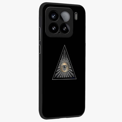 Illuminati Evil Glass Case upright view showcasing striking illuminati artwork with mysterious symbolic theme.