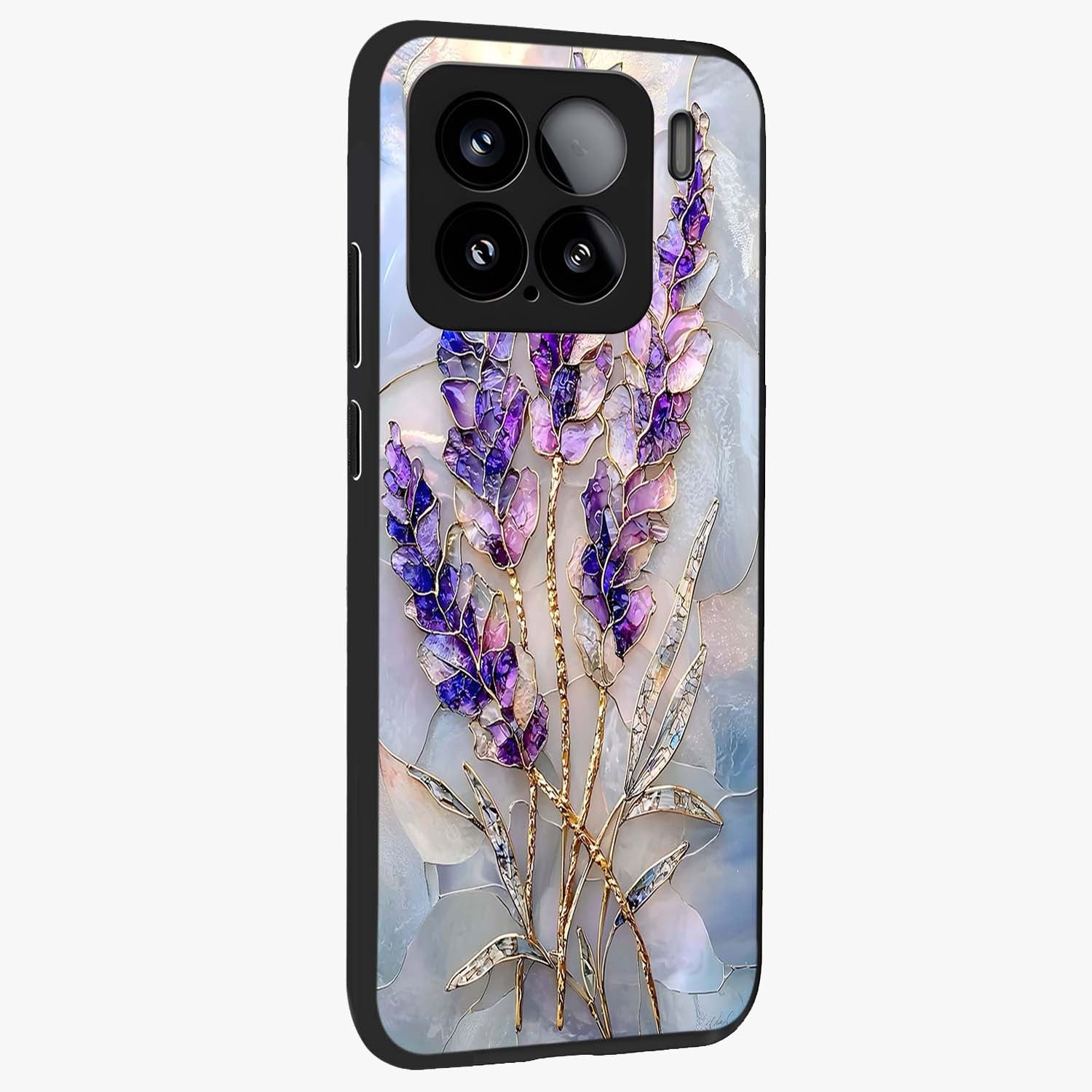 Lavender Dream Glow Glass Case upright view showcasing radiant lavender glow artwork with calming dreamy theme.