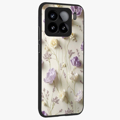 Lilac Breeze Harmony Glass Case upright view showcasing delicate lilac artwork with peaceful floral theme.