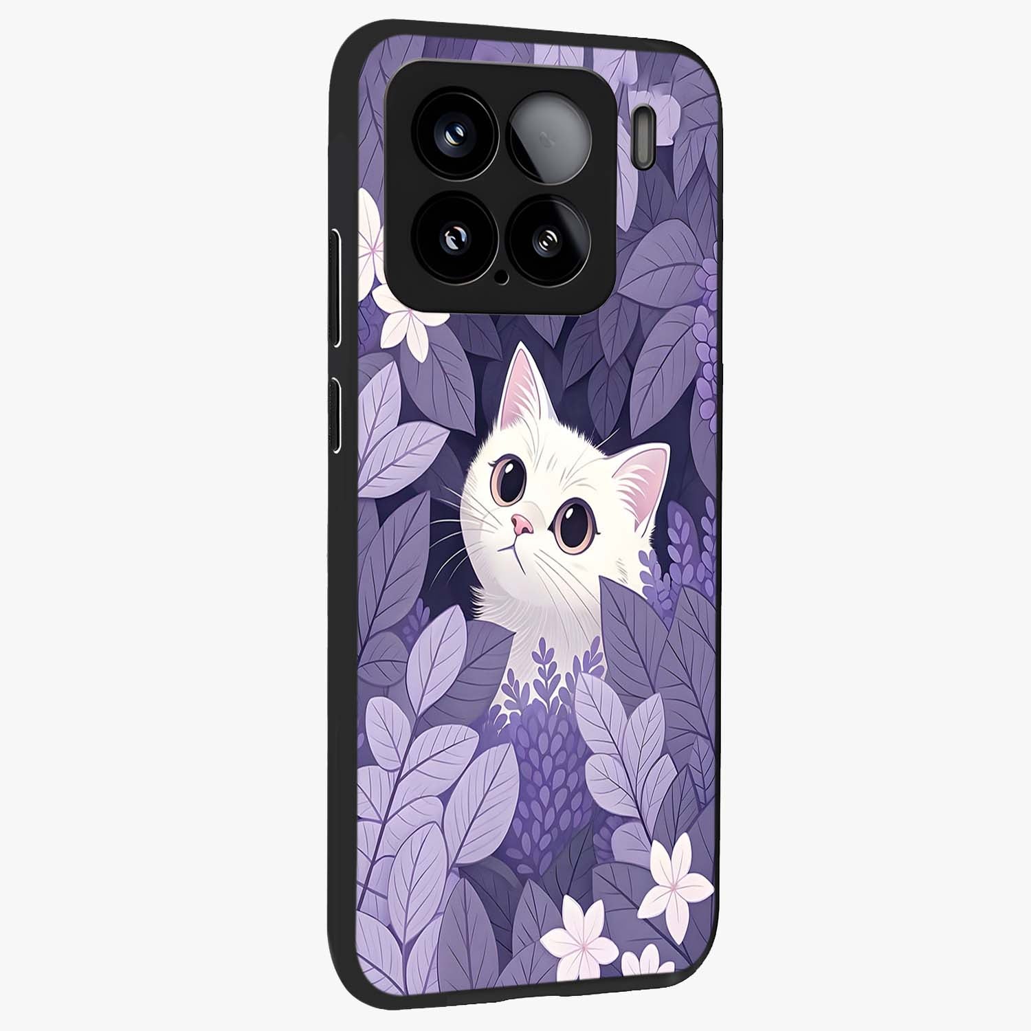 Lilac Hide Peek Cat Glass Case upright view showcasing charming cat artwork with adorable peek theme.