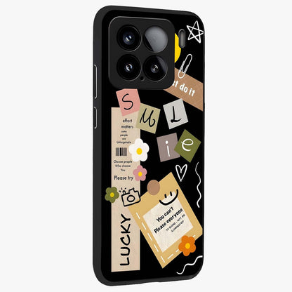 Lucky Aesthetic Collage Glass Case upright view showcasing vibrant collage artwork with youthful aesthetic theme.