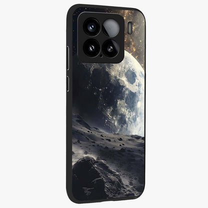 Lunar Horizon Glow Glass Case upright view showcasing radiant lunar artwork with calm cosmic theme.