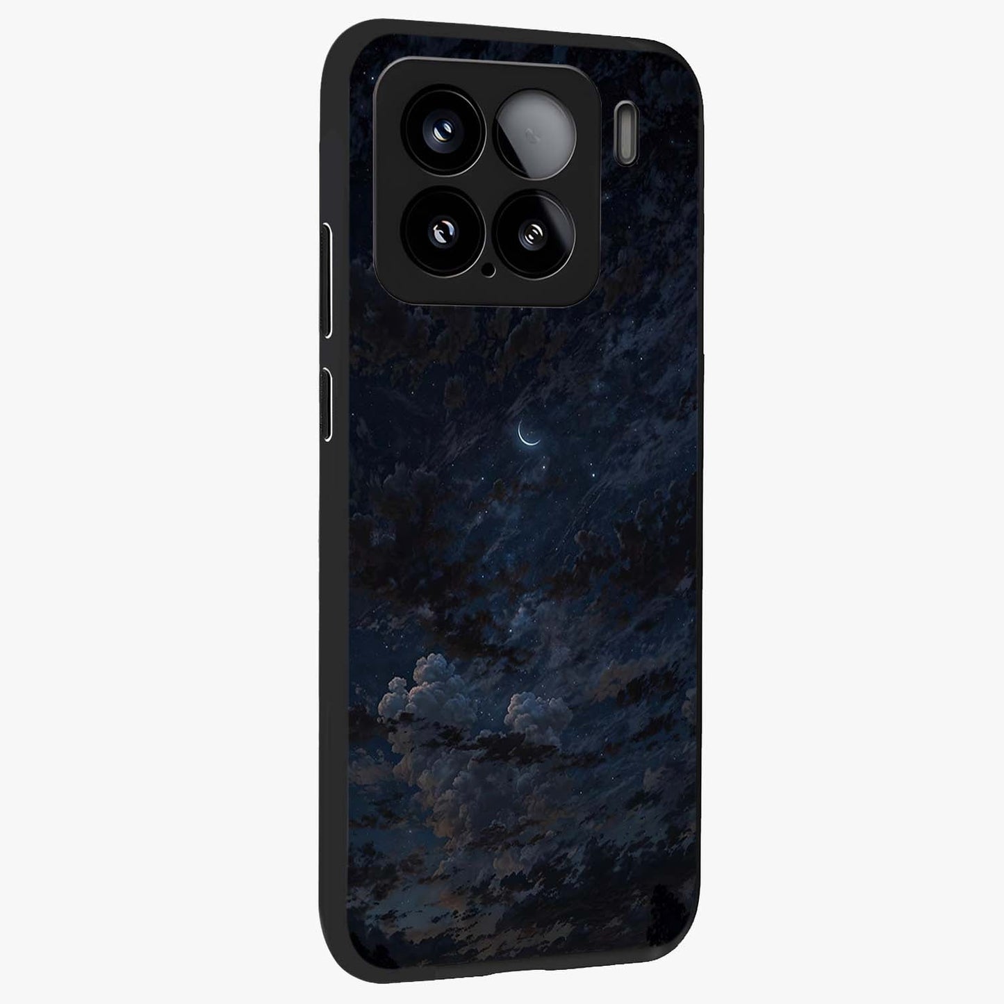 Lunar Veil Silence Glass Case upright view showcasing calm moon themed artwork with serene night atmosphere.