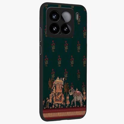 Macmerise Glass Case upright view showcasing bold artistic artwork with contemporary design theme.