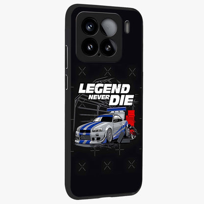 Midnight Racing Legacy Glass Case upright view showcasing powerful racing artwork with modern sports theme.
