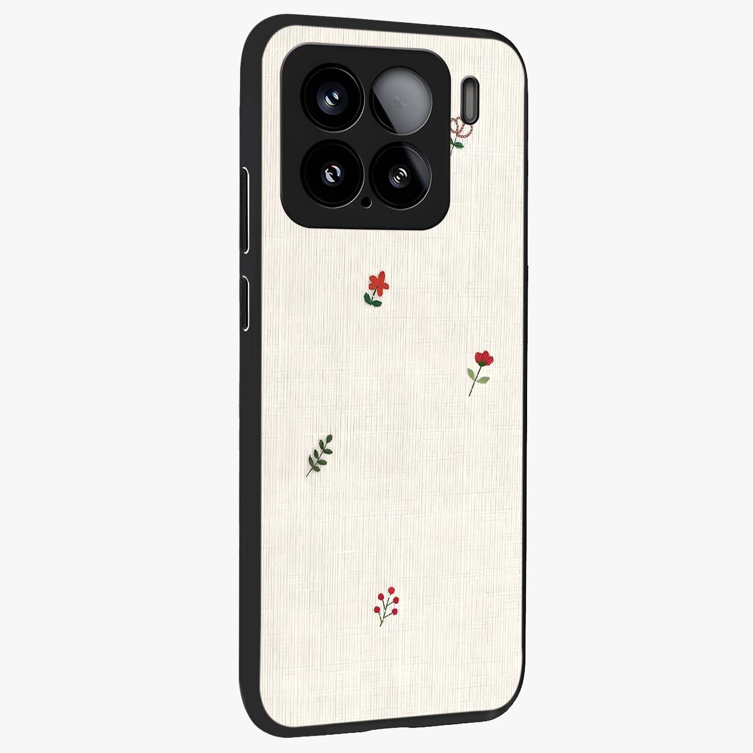 Minimalistic Blue With White Flower Pattern Glass Case upright view showcasing clean white flower artwork with calming blue theme.