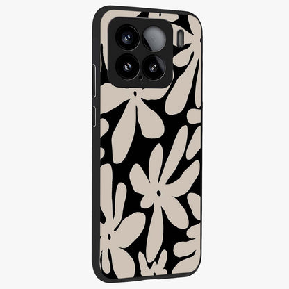Monochrome Petal Dance Glass Case upright view showcasing artistic floral pattern with stylish monochrome theme.