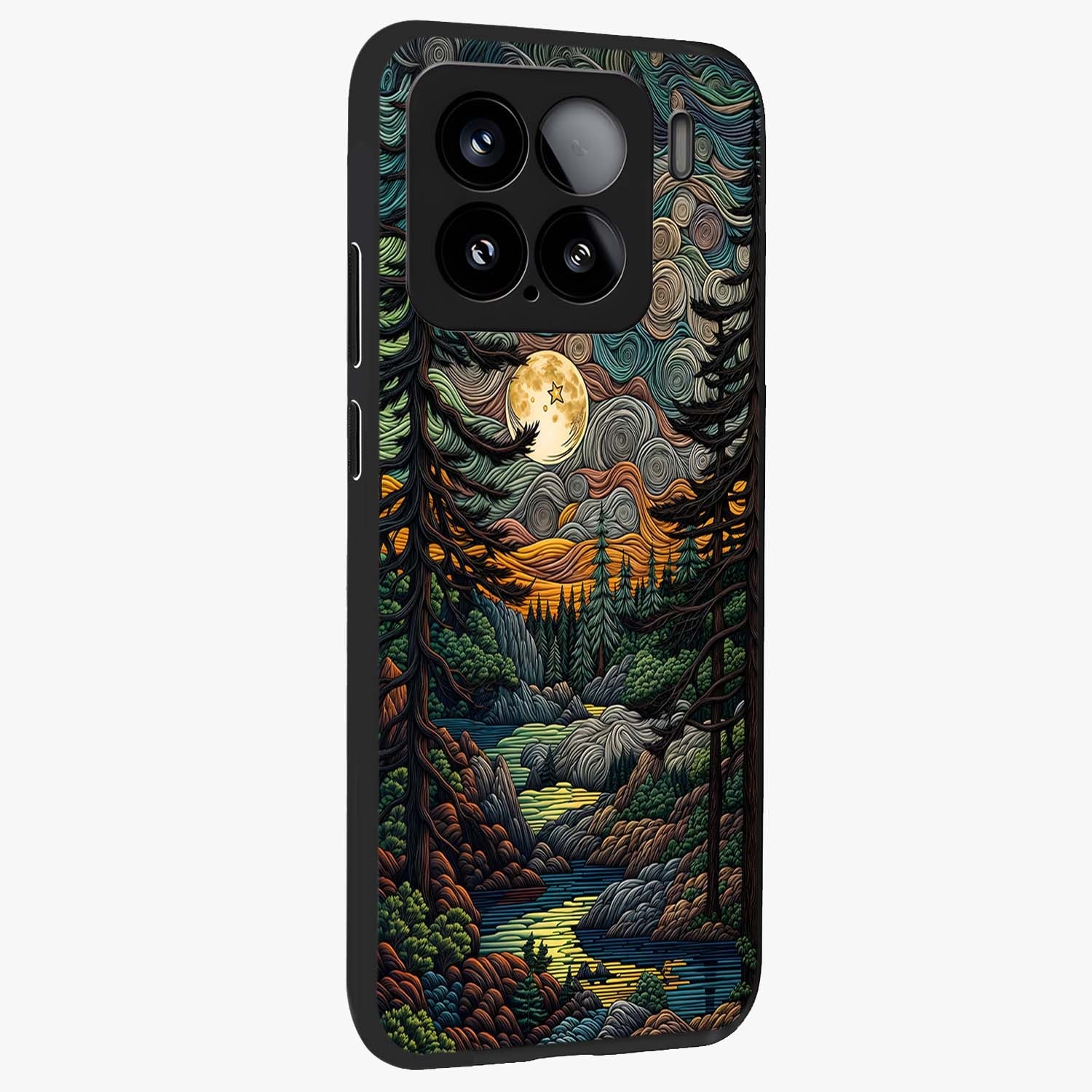 Moonlight Forest Dream Glass Case upright view showcasing magical forest artwork with calm night theme.