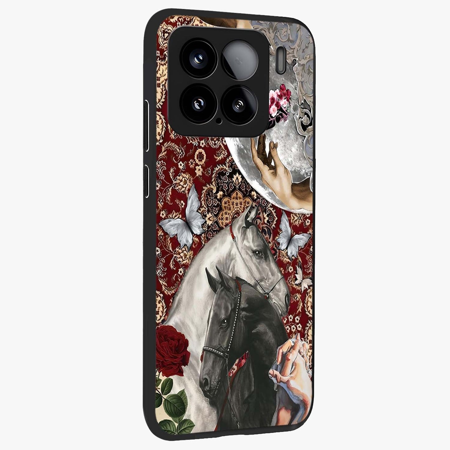 Moonlit Royal Stallion Glass Case upright view showcasing dramatic horse artwork with glowing moon themed design.